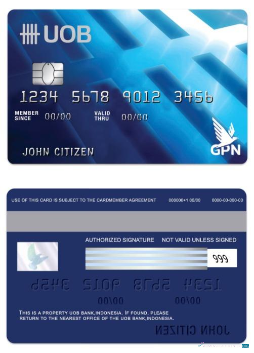 Download Indonesia UOB bank GPN debit card Photoshop template